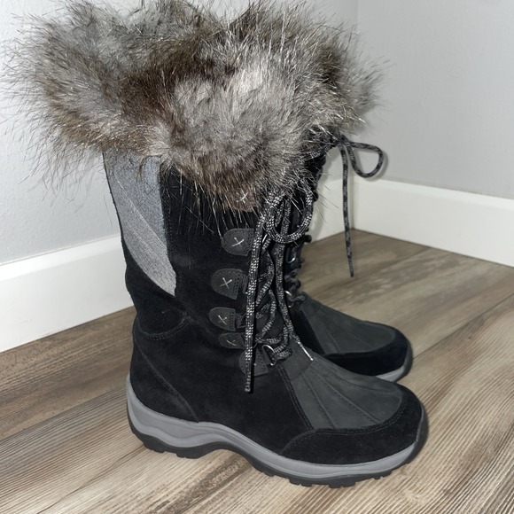 Clarks Wintry Hi Tall Black Suede Boots Womens Size 8 M Thinsulate Faux Fur - Picture 8 of 10